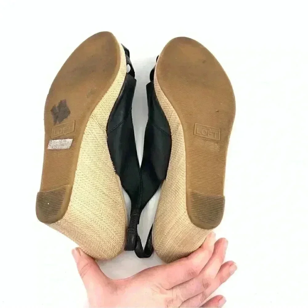Ann Taylor loft womens sandals size 8 navy blue leather wedge Espadrilles